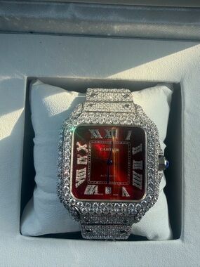 Cartier Red Dial Diamond-Set Square Watch